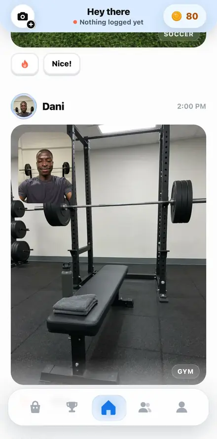 Home: Dani's gym proof with reactions.